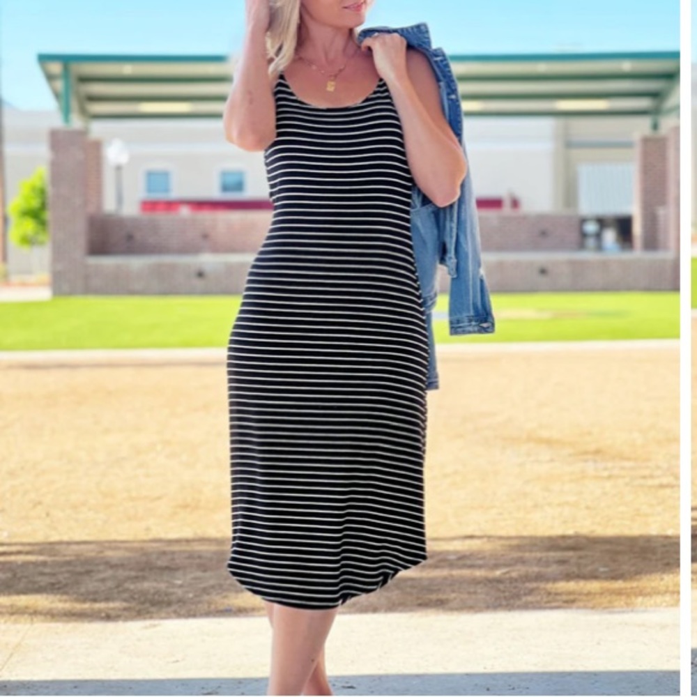 Black MIDI Tank Striped Dress